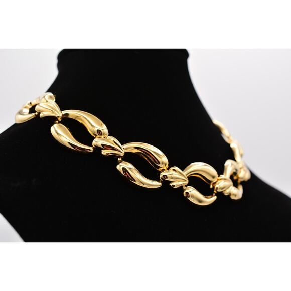 Vintage Collar Necklace Shiny Gold Tone Thick Linked Chain Chunky 1980s BinP - Picture 5 of 12